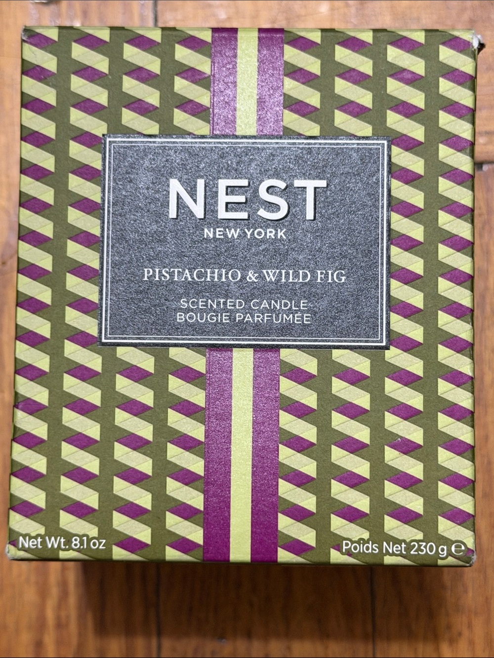 NEST Fragrances Pistachio & Wild Fig Scented Candle Box - Olive Green & Magenta